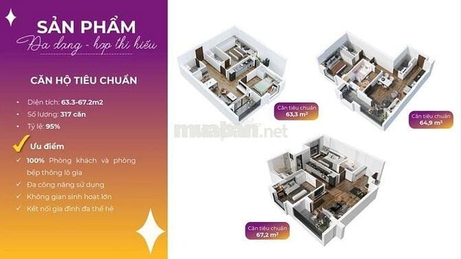 *** CĂN HỘ 2PN, 63M2, GIÁ CHỈ TỪ 2,6 TỶ MIA CENTER POINT
