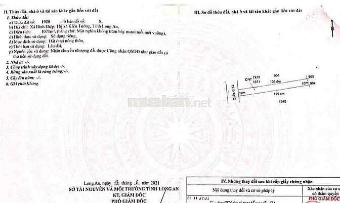 Thanh lý 1071m2 full thổ cư mặt tiền QL62 giá tốt