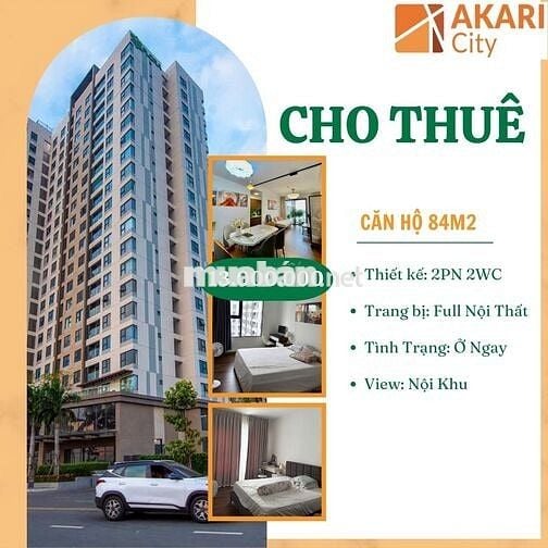 Cho Thuê Akari City - 84m2 - 2PN2WC- Full Nội Thất - Giá 13tr