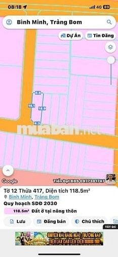 Bán gấp lô góc 2 mặt tiền xã Bình Minh 1ty450 cách QL1A 500m