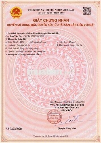 Nhà sổ riêng thổ cư Phường Tân Triều