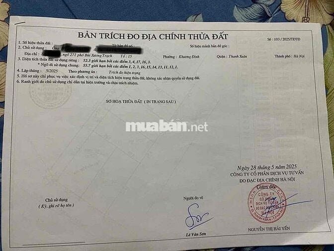 bán đất 52,3m2 ngõ 217 Bùi Xương Trạch ô tô tránh