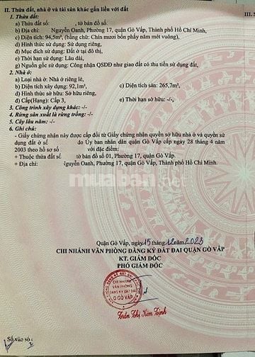 BÁN NHÀ MẶT TIỀN : 535 NGUYỄN OANH - P. 17 - Q. GÒ VẤP - TPHCM
