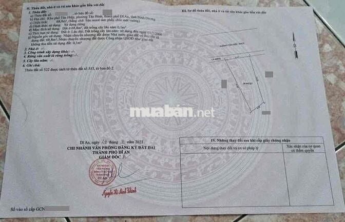 Đất mặt tiền đường Tân Hiệp, phường Tân Bình, Tp Dĩ An