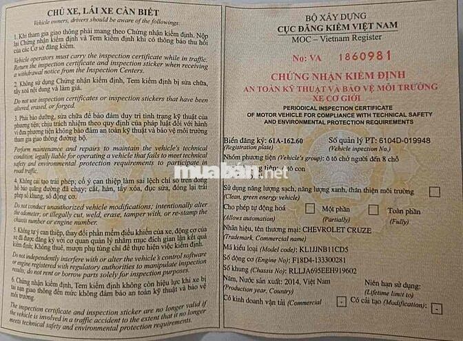 CRUZE đời 2014. số tự động. hàng 1.8 cao cấp 1 chủ