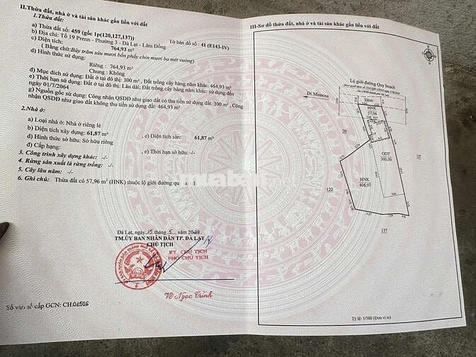 Cần bán  đất chính chủ . Đất vườn 765m2 , Đà Lạt , gia 8tỷ ,