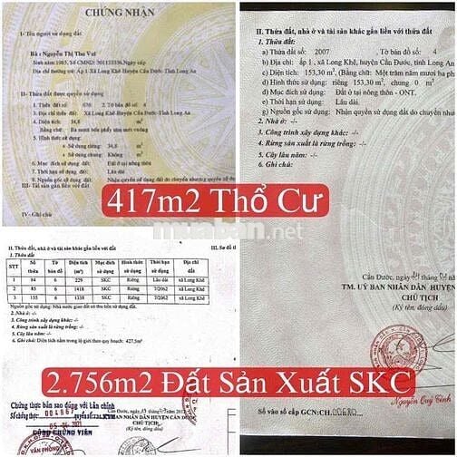 Bán Đất Mặt tiền đường lớn 835 cần đước , long an , 3172m2 giá 33ty