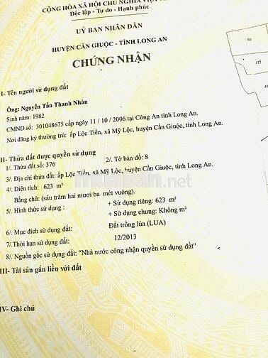 Bán gấp đất ẤP Lộc tiền-đất LUA quy hoạch ONT , đường xe máy