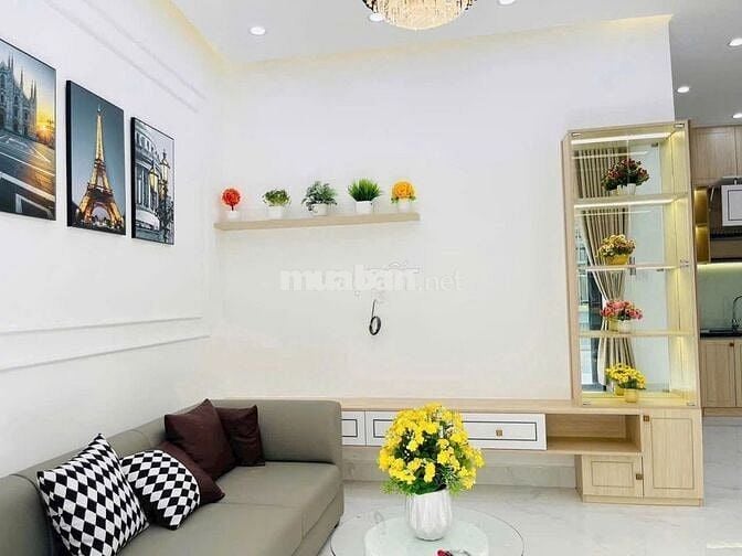 Nhà xây mới Hàn Mặc Tử 3PN giếng trời vài bước chân ra đường oto