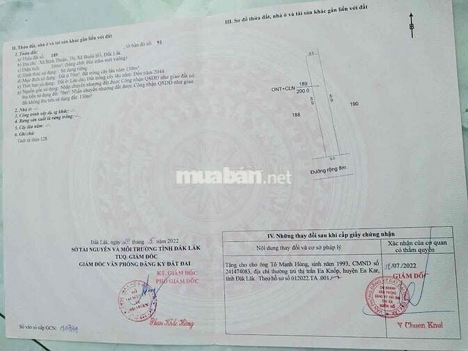 Chính chủ bán đất mặt tiền Xã bình thuận, thị xã buôn hồ