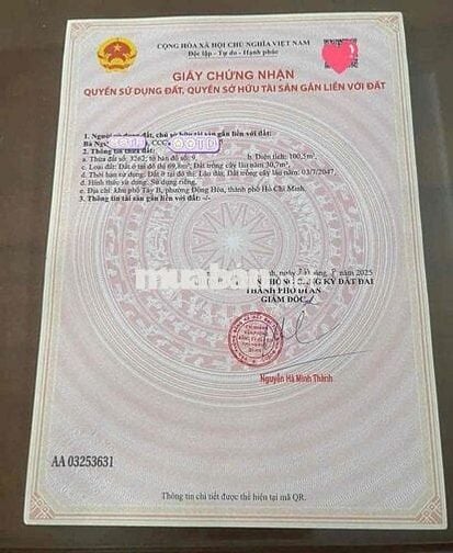 bán lô đất mặt tiền cây da xề đông hoà hcm dt 100m2
