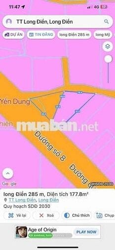 CHÍNH CHỦ GỬI BÁN LÔ ĐẤT MẶT TIỀN ĐƯỜNG SỐ 8 : thị trấn long điền