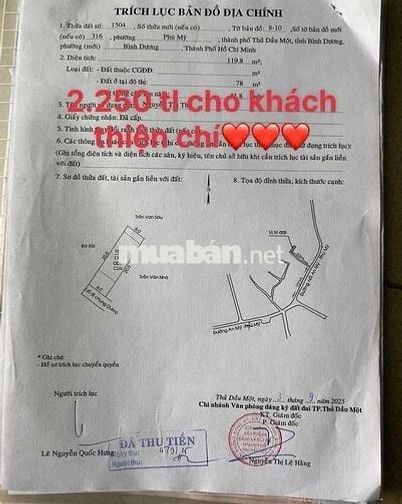 ĐẤT PHÚ MỸ – TDM  DT: 6 x 20m – Thổ cư 78m², sổ sẵn