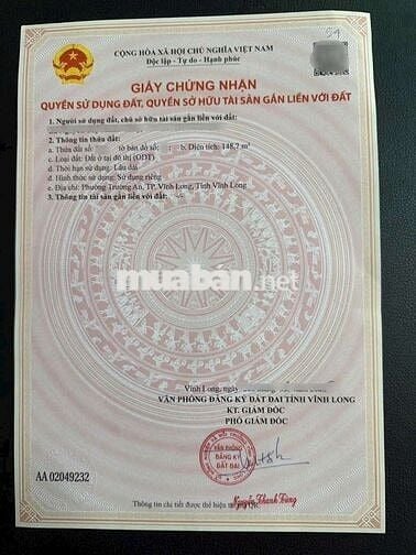 743 TRIỆU, ĐẤT 2 MẶT TIỀN PHƯỜNG TRƯỜNG AN –TP VĨNH LONG0