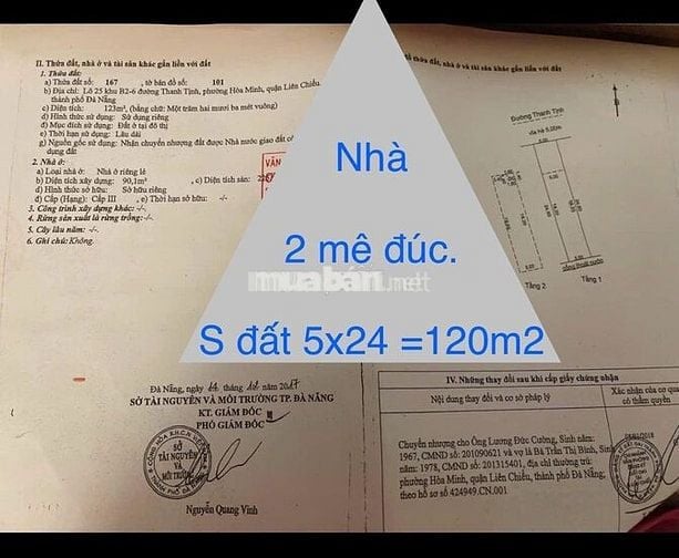Bán nhà mặt tiền đường Thanh Tịnh -  Đà Nẵng
