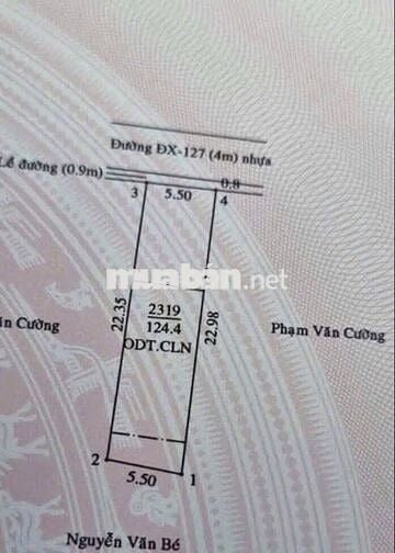 ĐẤT DX127 – TÂN AN,  DT: 5,5 x 22m = 121m² – thổ cư 66m²