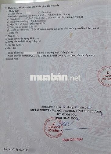 Đất trục chính KDC Hoàng Nam, phường Tân Bình, TP Dĩ An.