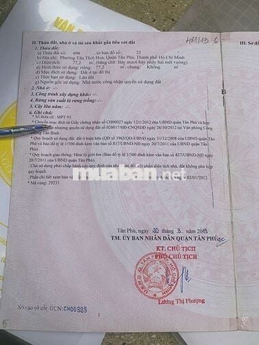 BÁN ĐẤT 5X16 HẺM 158 PHAN ANH P.TÂN THỚI HÒA CHỈ 8TỶ NHỎ GIỌT
