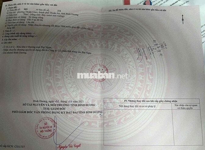 Khu Dân Cư Đại Ngàn Thuận Giao Bình Dương  _DT:5x14 thổ cư Full _Đường