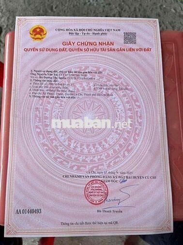 chính chủ cần tiền bán gấp đất full thổ, 101m2 , sổhồngriêng Giá 1t350