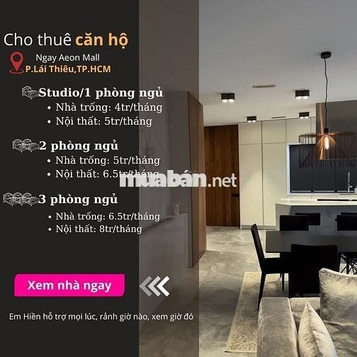 Cho thuê căn hộ 2 phòng ngủ chỉ 4tr5 tháng (Opal Skyline)