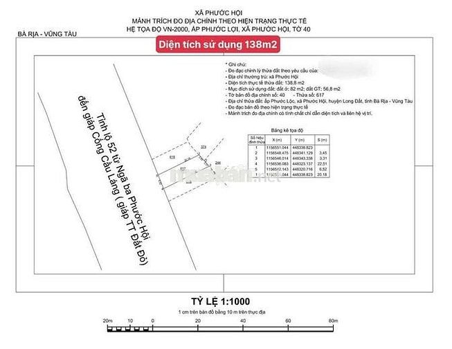 Mặt tiền tỉnh lộ 44A - Phước Hội - Long Đất -BRVT.  Cách biển 3km