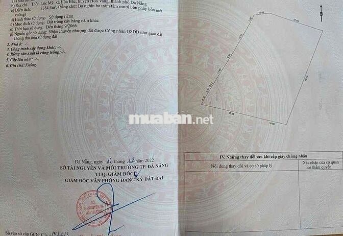 chào bán lô đất trồng cây diện tích 4600m đường 7m5