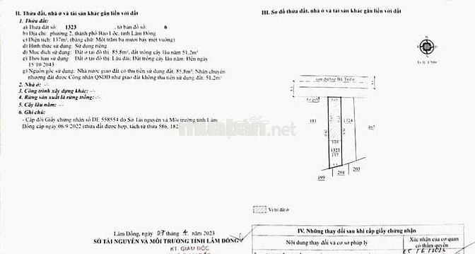 NHÀ MẶT TIỀN ĐƯỜNG BÀ TRIỆU NGAY CHỢ KHU 6 BẢO LỘC DT 137m2 sẵn 85m TC