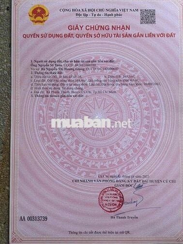 Chính Chủ cần bán 170m2 mặt tiền full thổ , sổ hồng riêng 1ty650