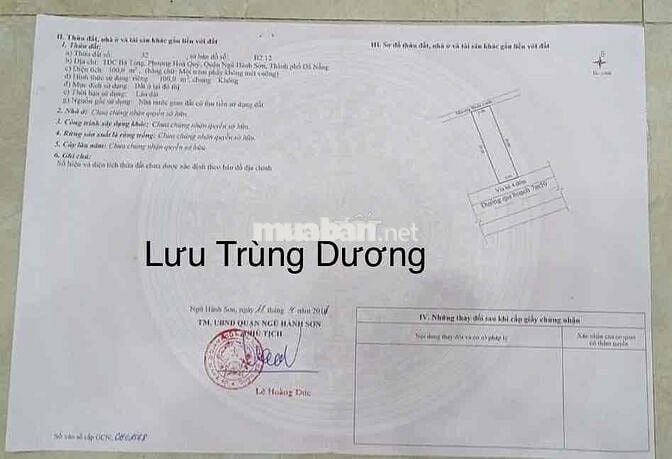 Bán đất đường Lưu Trùng Dương- Hoà Quý 4tỷ150 vị trí đẹp