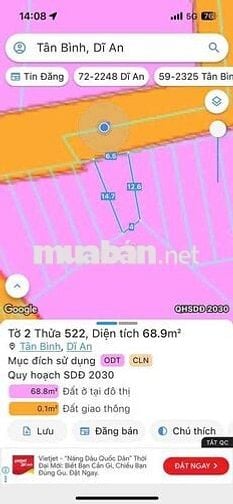 bán lô đất mặt tiền đường nhựa 7 m tại Tân Hiệp ,tại di an