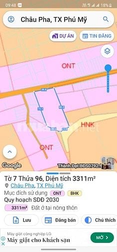 Bán đất giá rẻ DT 3311m2 có thổ cư xã Châu Pha, TX Phú Mỹ, BRVT