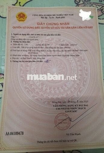 Bán đất đối diện UBND xã Đại Phước. Giá bán 9 tỷ.