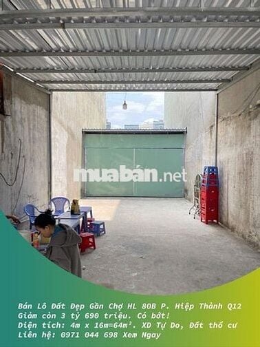Lô Đất Đẹp Hẻm Nhựa Gần Chợ HL 80B Phường Hiệp Thành Q12