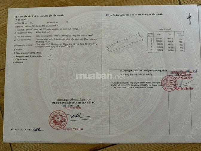 Bán miếng đất ở Huyện Đất Đỏ, Vũng Tàu, Mặt tiền đường Võ Thị Sáu 