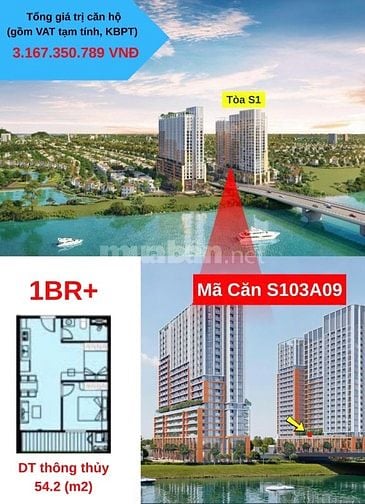 Sun Spana Tower, rẽ nhất dự án căn 1pn+ rộng 54m2 giá 2,6 tỷ.