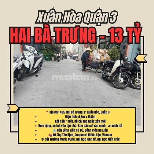 Bán Nhà HxH Hai Bà Trưng, P. Xuân Hòa, Quận 3, DT: 4,7x 15,5m= 70m 13T
