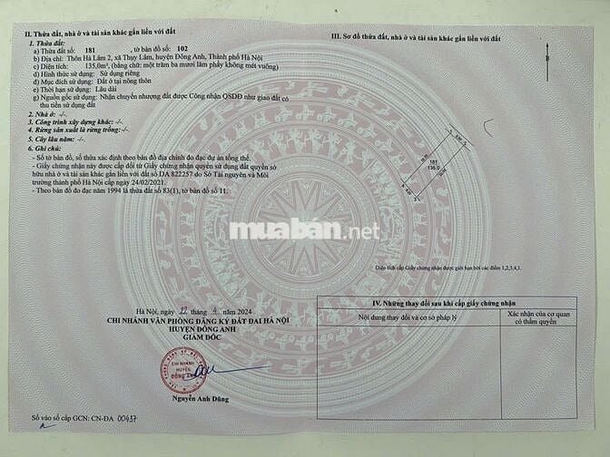 BÁN 135M2 ĐẤT THỔ CƯ GIÁ *** KHU VỰC TRỤC CHÍNH HÀ LÂM 2