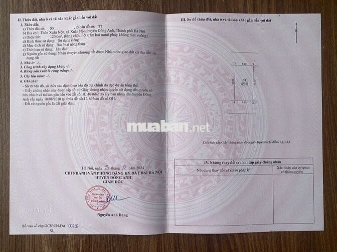 BÁN ĐẤT GIÃN DÂN THÔN XUÂN NỘN 2 MT ĐƯỜNG NHỰA 6M