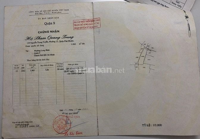 Bán đất hẻm 3m đường Nguyễn Xiển, Tp. Thủ Đức Cách MT Nguyễn Xiển 45m