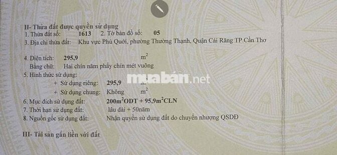 Đất mặt tiền Huỳnh Thị nở 12x50 có 400m thổ cư giá 8 tỷ 800 tr (TL)