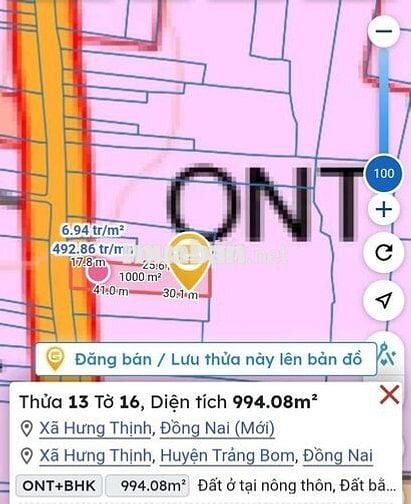 Bán đất thổ cư 994.1m2, có 300m2 đất ở,Đất vườn 694.1m2