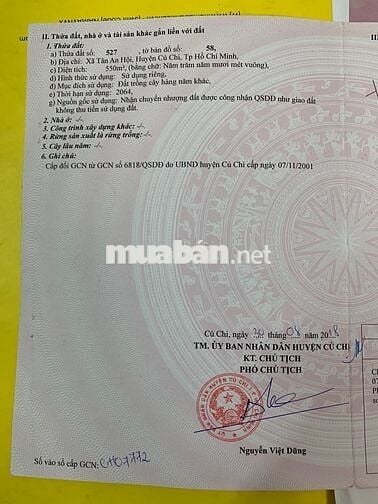 Bán Đất Thổ Cư - Củ Chi : 8x56 - Tân An Hội . Giá 1 tỷ 470 triệu