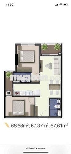 Full NT thiết kế 65m2 2PN2WC Q7 Riverside Hưng Thịnh Đào Trí