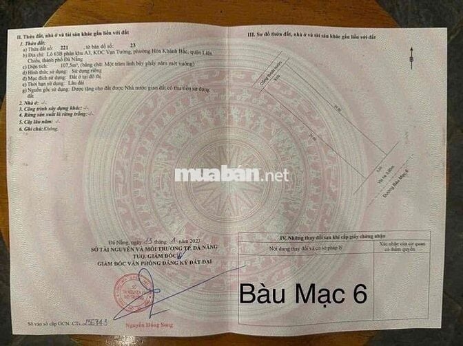 Bán 2 lô đất đường Bàu Mạc 6 và Bàu Mạc 8