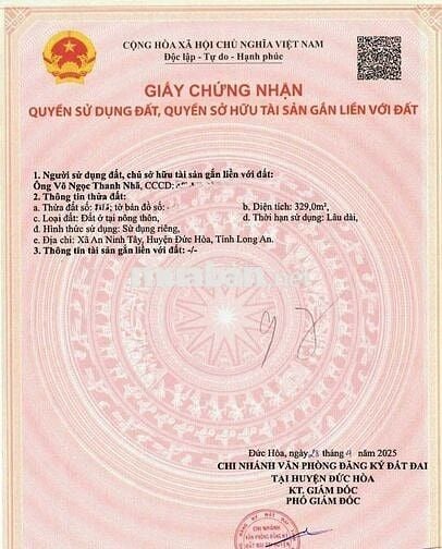 Bán Đất Huyện Đức Hòa Gần KCN Thành Thành Công - 10x30 Đường Ô Tô