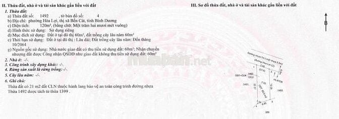 CHÍNH CHỦ CẦN BÁN NỀN MẶT TIỀN THỔ CƯ HOÀ LỢI BÌNH DƯƠNG