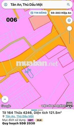 Bán đất thổ cư 121m2 Đường ĐX-118, Phường Tân An, TP Thủ Dầu Một.