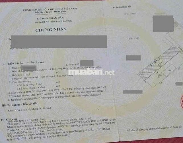 Đất gần chợ Tân Long, P Tân Đông Hiệp, Tp Dĩ An.