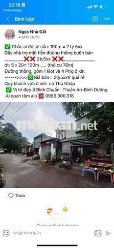 Bán đất mặt đường Đông Tác Dĩ An Ngang 7 m nở hậu diện tích : 971m